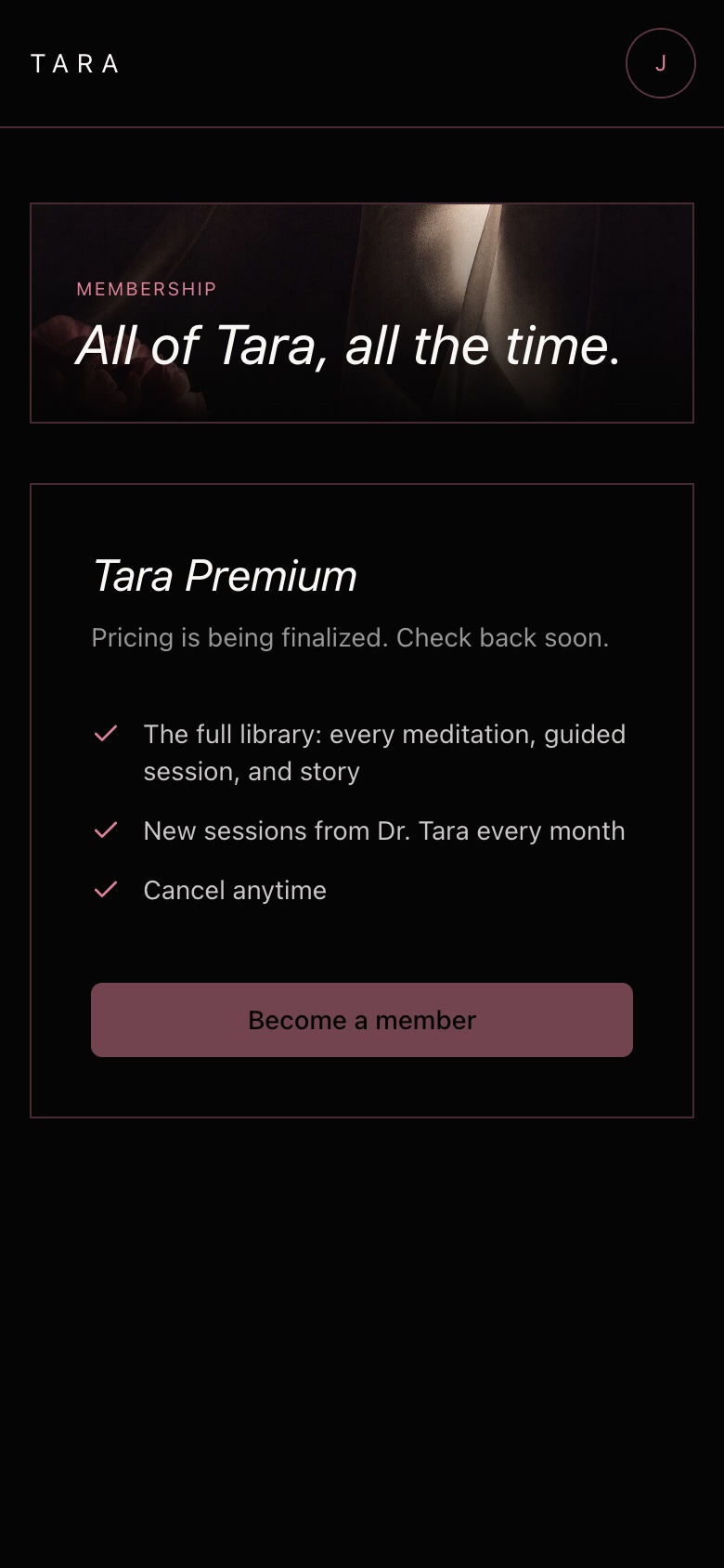 The Tara Premium subscribe page