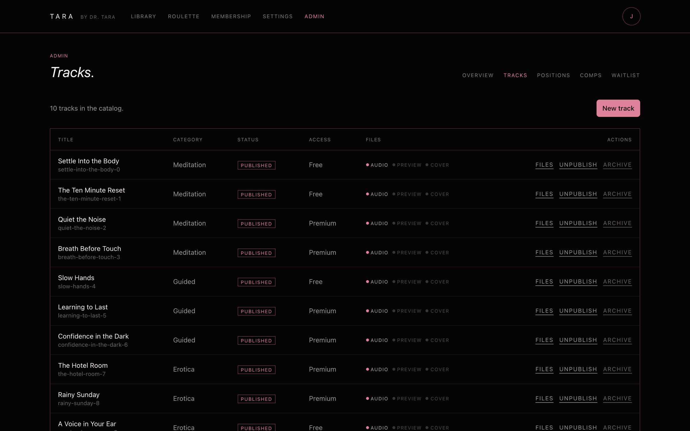 The admin tracks manager