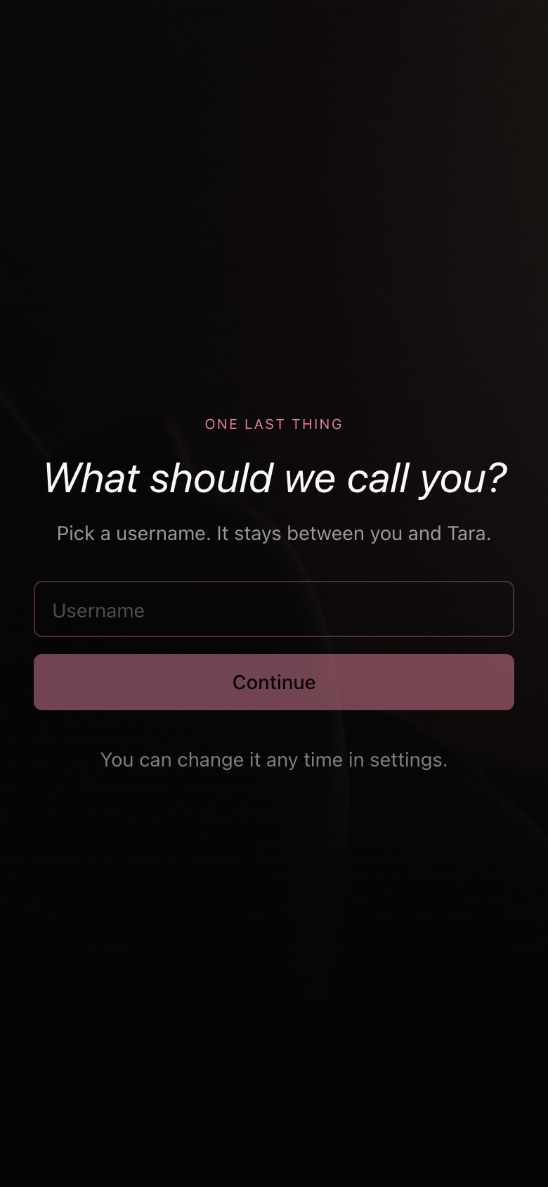 The username onboarding screen